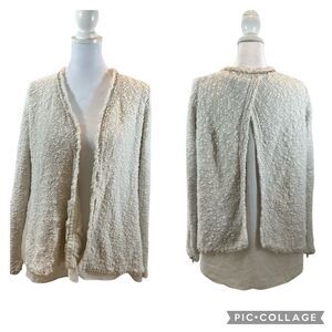 Zara Knit White Open Front‎ Cardigan Sweater with Silver Metal Details Large